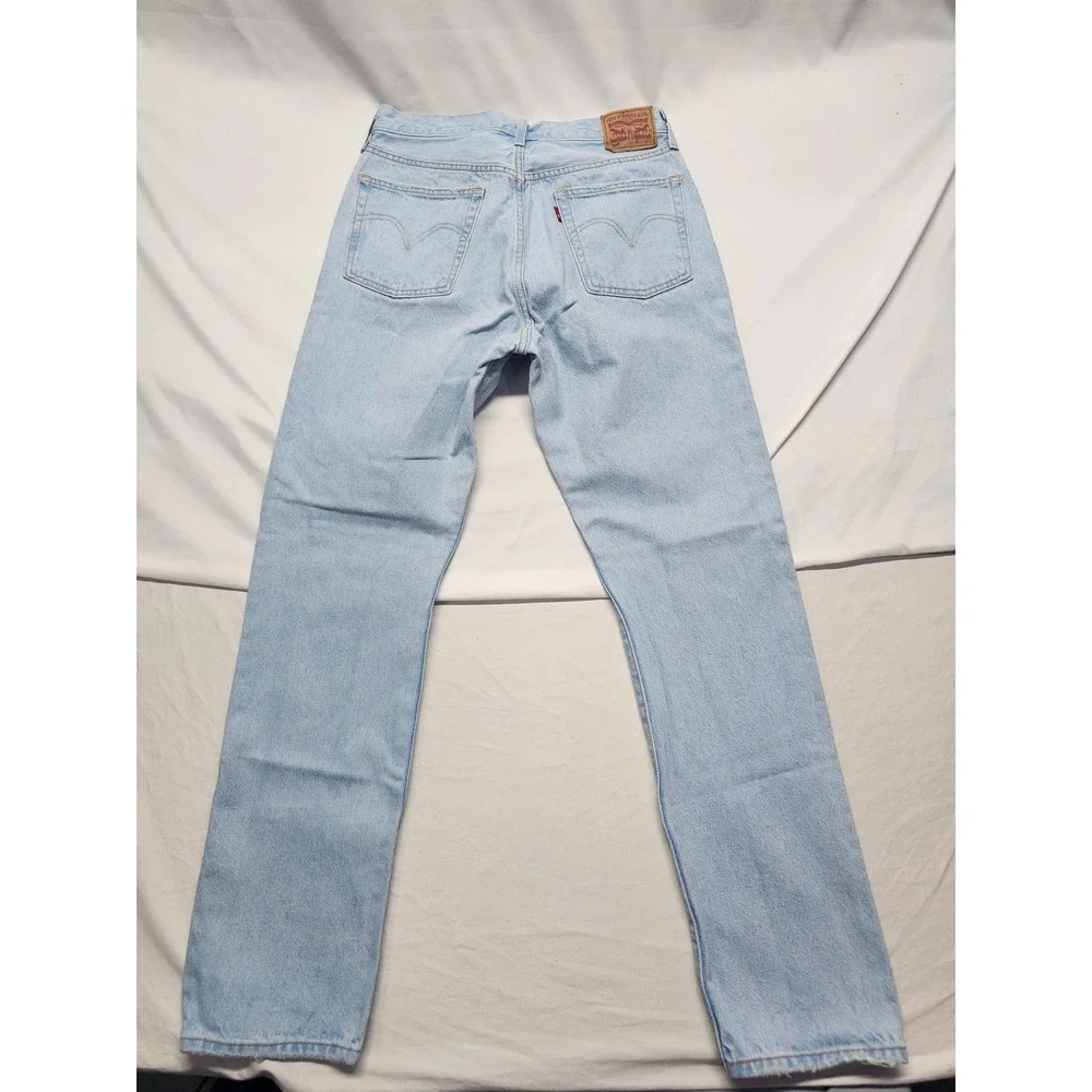 Levis 501 Original Fit Jeans Light Wash Straight Leg Denim Blue Mens 32x31 - Picture 7 of 11